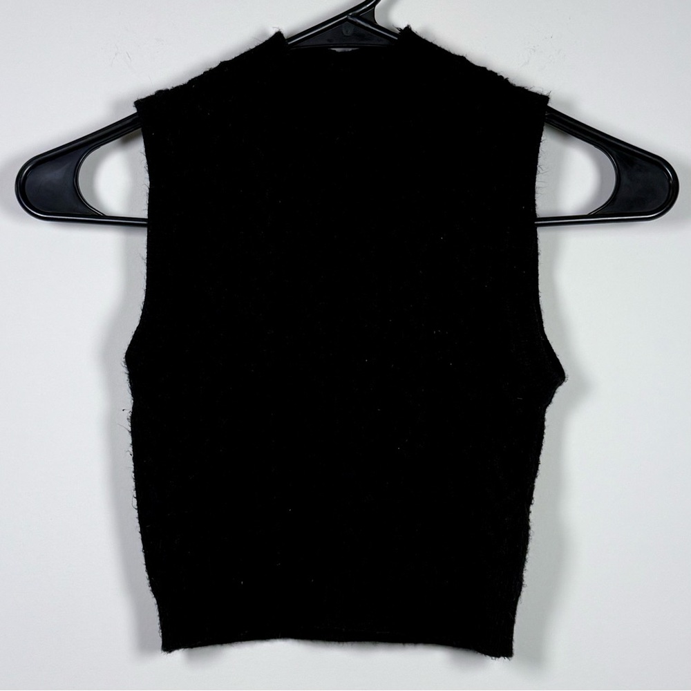 Black Sleeveless Mock Neck Crop Top Sweater